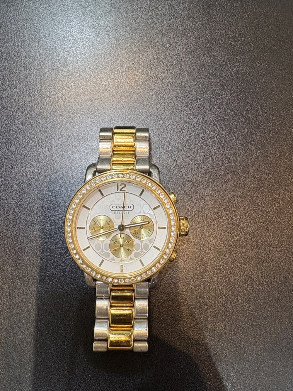 Coach Two-Tone Gold and Silver Crystal Bezel Women's Watch - Picture 3 of 5